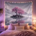 thumbnail image 2 of Rocky Island with Pink Blossom Trees in Calm Water, Serene Japanese Inspired for Nature Lovers, Sakura Landscape Wall Art, Housewarming Gift Tapestry Wall Hanging for Bedroom and Living Room, 2 of 7