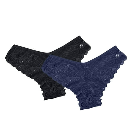 Scyoekwg Womens Underwear Bikinis Briefs Hipster Panties Breathable Solid Color V-Waisted Hip Wrap Triangular Lace Underwear Ladies Panties Mid Waisted Briefs Pack of 2(Dark Blue XL)