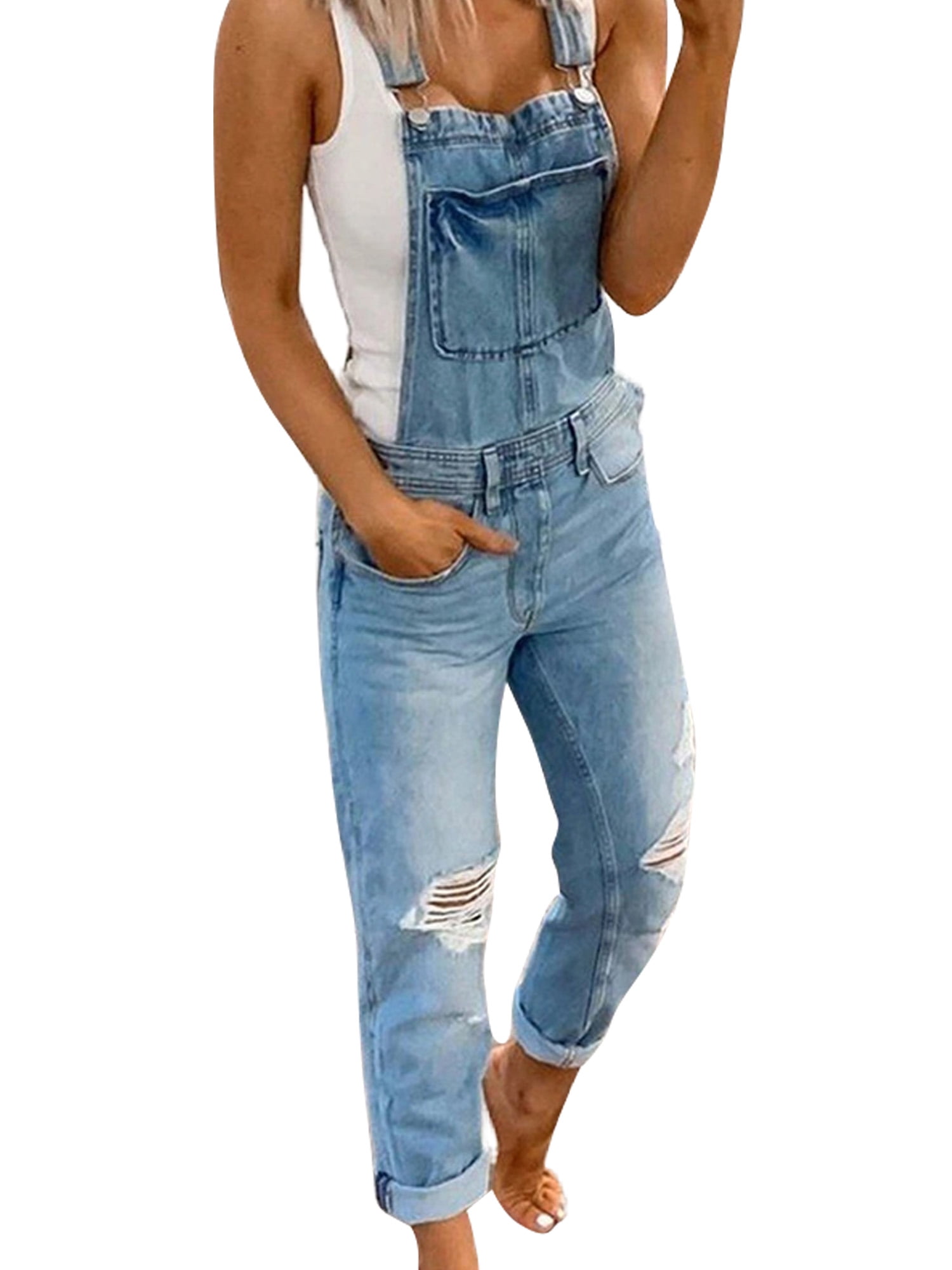 Zuivelproducten Verplicht Min Cindysus Ladies Washed Front Pocket Jumpsuit Women Strappy Denim Overalls  Mid Rise Travel Hollow Out Distressed Romper - Walmart.com