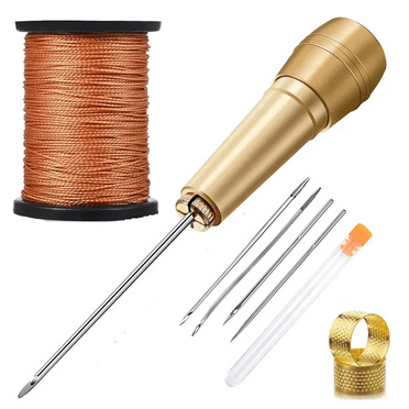 GenericLeather Craft Tool Set Repair Kit,3pcs Canvas Leather Sewing Awl Needles, 50m Nylon Cord Thread and 2 Thimbles