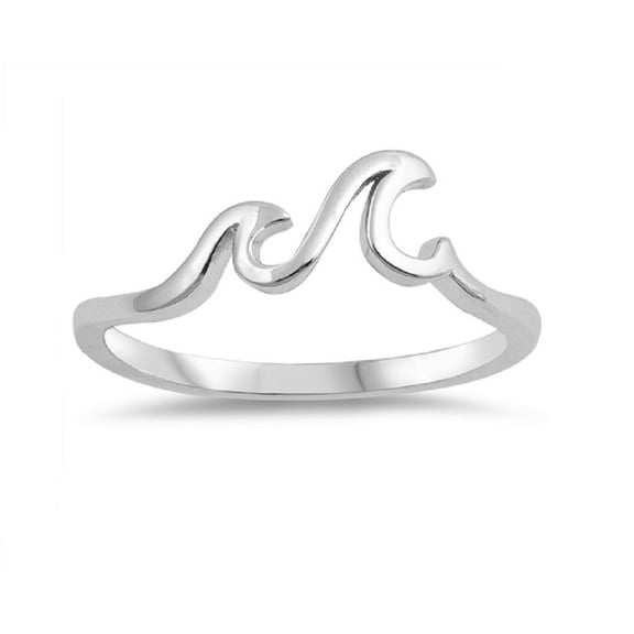 Rhodium Plated Sterling Silver Ocean Waves Ring