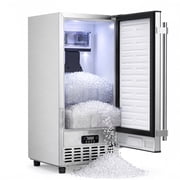 15 in. 100 lb. Freestanding Undercounter Outdoor Nugget Ice Maker in Stainless Steel with Double Ice Basket for Home Bar