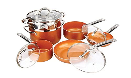 Copper Pan 10-Piece Set Luxury Induction Cookware Set Non-stick for sale online 