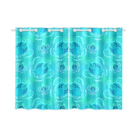 Sea Turtle Two Piece - CADecor Sea Turtle Pattern Window Curtain Window Treatments Kitchen Curtains 26x39 inches, 2 Pieces