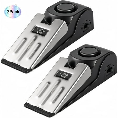 Door Stop Alarm, 2 Pack Door Stopper Security for Home Travel Apartment with 120DB Siren Portable Safety Tool, Black