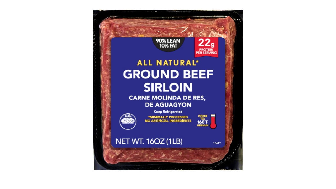 90% Lean/ 10% Fat Sirloin Ground Beef, 1 Lb Brick, Fresh