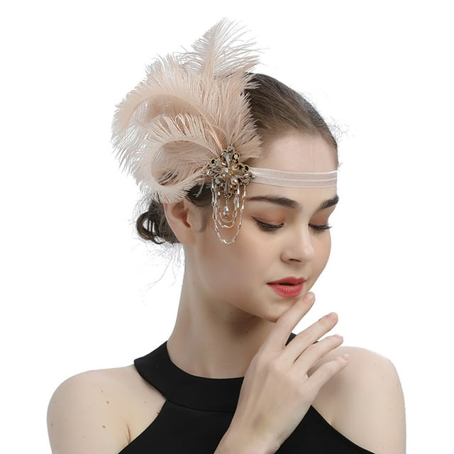 1920s Flapper Headband Black Feather Headpiece Rhinestone Hair Band Cocktail Head Accessories for Womens