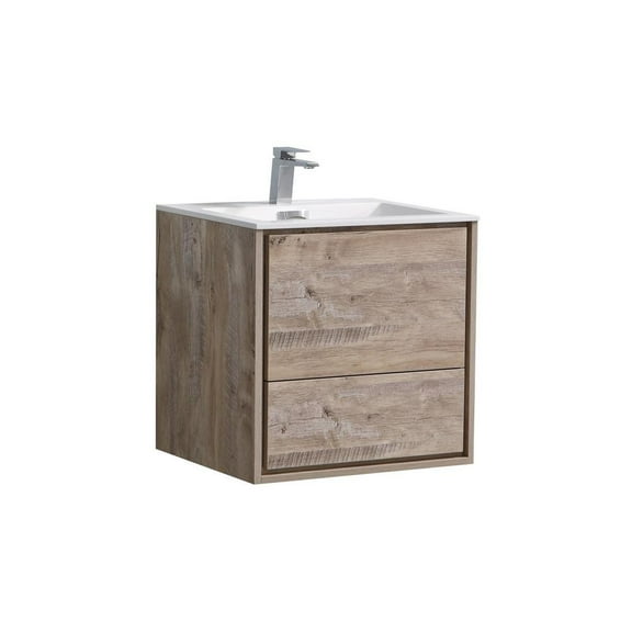 Kubebath DeLusso 24" Nature Wood Wall Mount Modern Bathroom Vanity