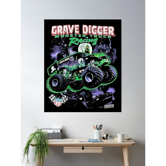 Kna Prints - Grave Digger Dennis Monster Truck Racing Vintage Poster Wall Art, Modern Wall Decor For Living Room Bedroom, UNFRAMED-16x24