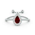 thumbnail image 2 of ANGARA Natural Floating Pear-Shaped Ruby Bolo Ring with Halo in 14K White Gold for Women (Size-6x4mm) | July Birthstone Jewelry for Her | Natural Ruby Rings, 2 of 9