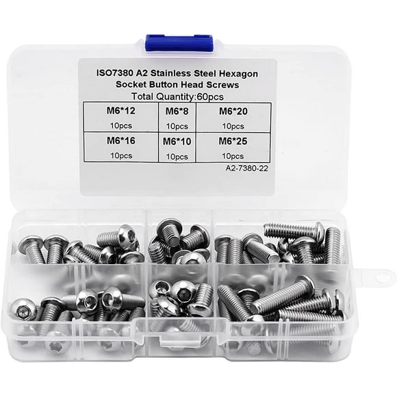 Set of 60 M6 Stainless Steel Hexagon Socket Cap Screws with Plastic Hexagon Socket Cap Screws for Furniture Industry and Other Machinery