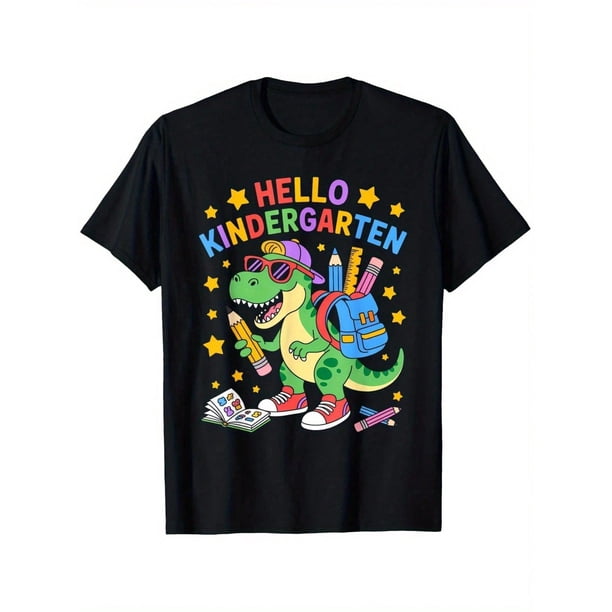 Kindergarten Boy, First Day Back To School, Dinosaur T-Shirt, 100% Cotton, Comfortable and Soft, Short Sleeves, Suitable For Boys and Girls at School Gifts