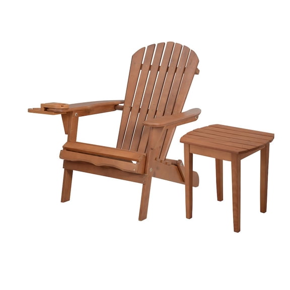 Jiallo Foldable Adirondack Chair With Cup Holder With End Table