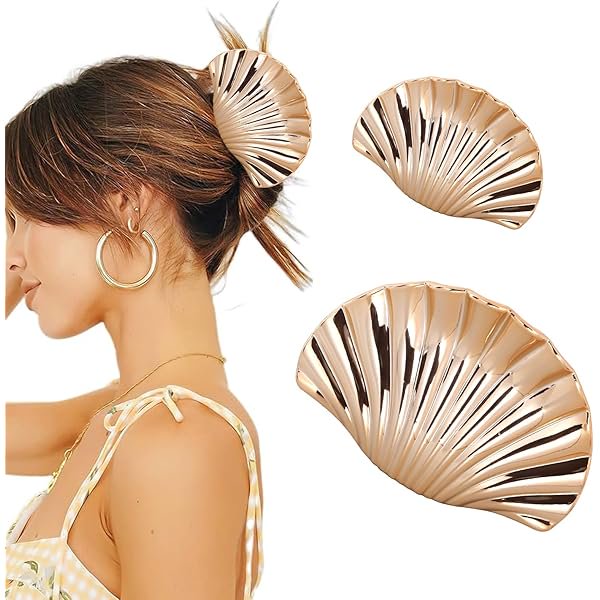 wonima44 2 Pcs Seashell Hair Claws for Women Girls Sea Shell Hair Clips (Rose gold)