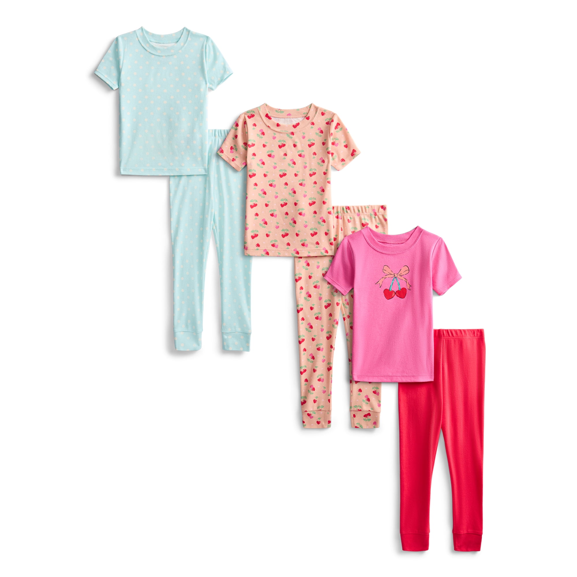 Wonder Nation Toddler Boys or Girls Cotton Snug Fit Short Sleeve Pajama Top and Pants Set, 6-Piece, Sizes 12M-5T