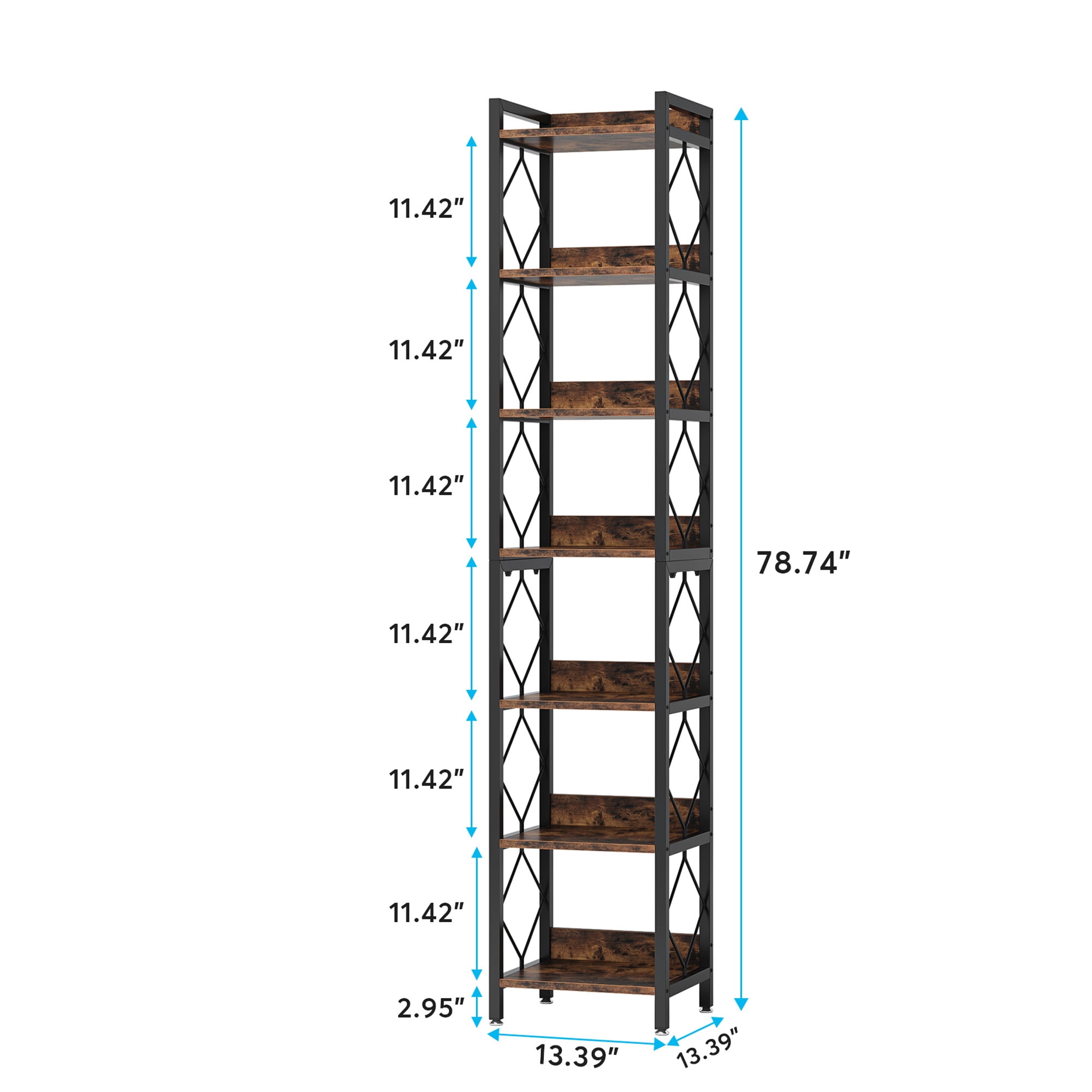 MAYEERTY 78.7" Tall Narrow 7-Tier Corner Shelf, Diamond Pattern Anti-Fall Corner Display Rack for Tight Small Spaces