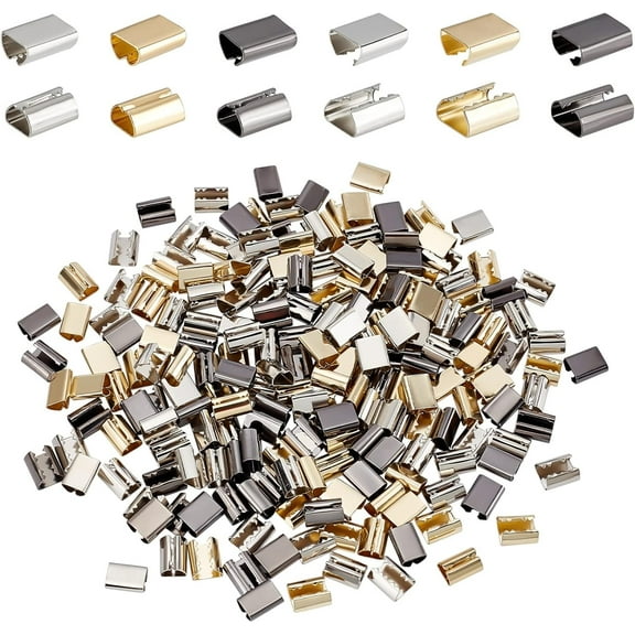 180pcs Leather Rope Clip Foldable 6 styles Fold Over Cord String Ends Fasteners Leather String Crimp Clamp Ribbon Caps End Tip Clasp for DIY Handmade Necklace Jewelry Findings 0.35-0.39 Inch