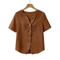 thumbnail image 7 of TGSLY Lace Crochet Trim Placket Tops for Women Notched V Neck Short Sleeve Blouses Loose Fit Dressy Casual Full Button Front Solid Color Tshirts XL, 7 of 7