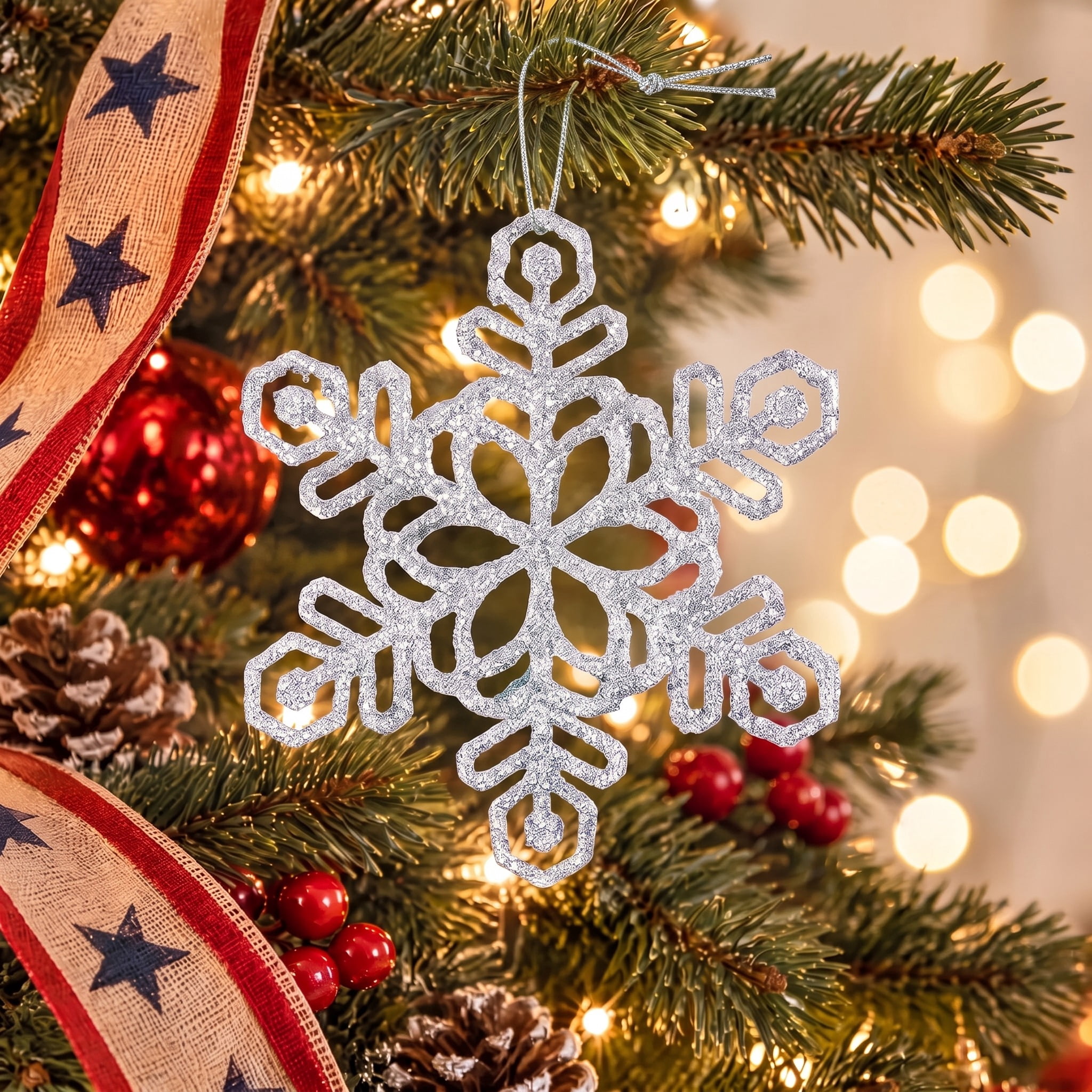 20-Count Silver Glitter Snowflake Christmas Ornaments, 3.9", by Holiday Time