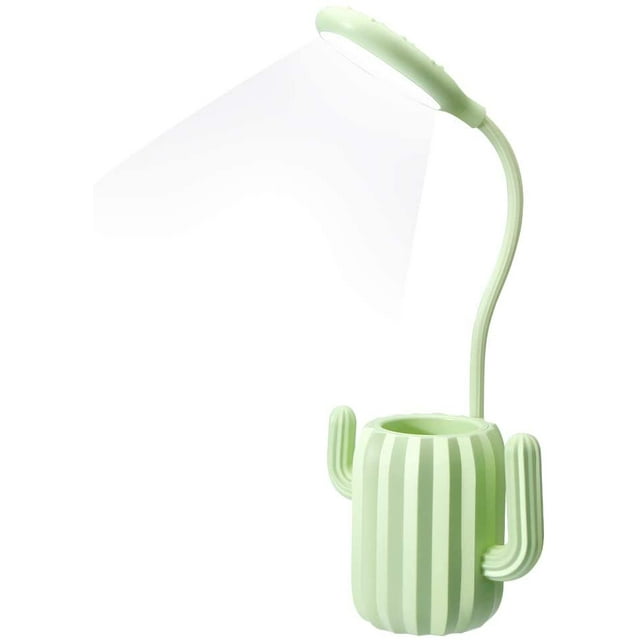Lámpara de escritorio de cactus Portalápices creativo Luz nocturna Brillo ajustable Lámpara de escritorio de lectura LED táctil con portalápices Decoración de escritorio Uso para niños-Verde Rojo Verde