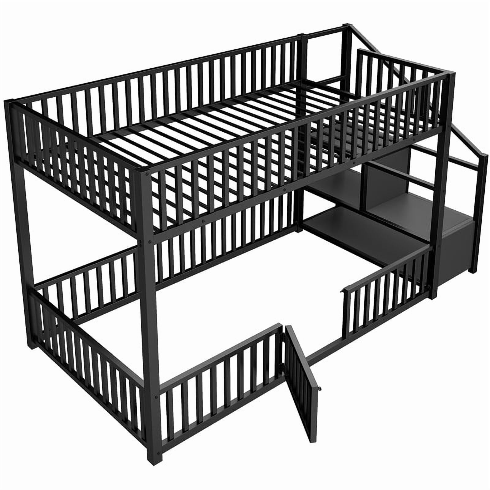 Twin Size Versatile Loft Bed with No Slat Floor Bed & Safety Guardrails, Kids Storage Bunk Bed Frame with Stair