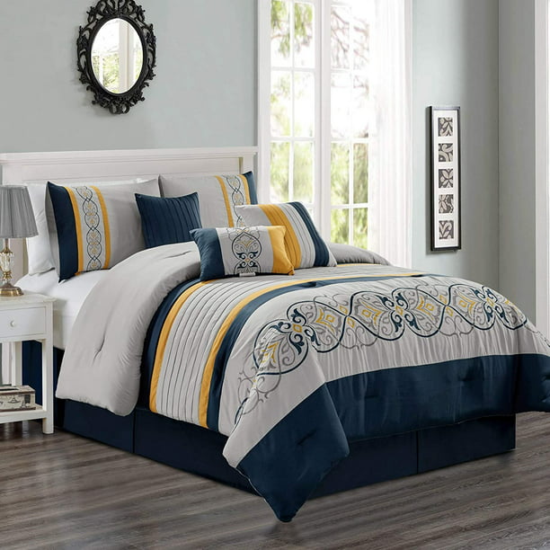 Queen Comforter Set, Blue And Yellow Bedding King Size
