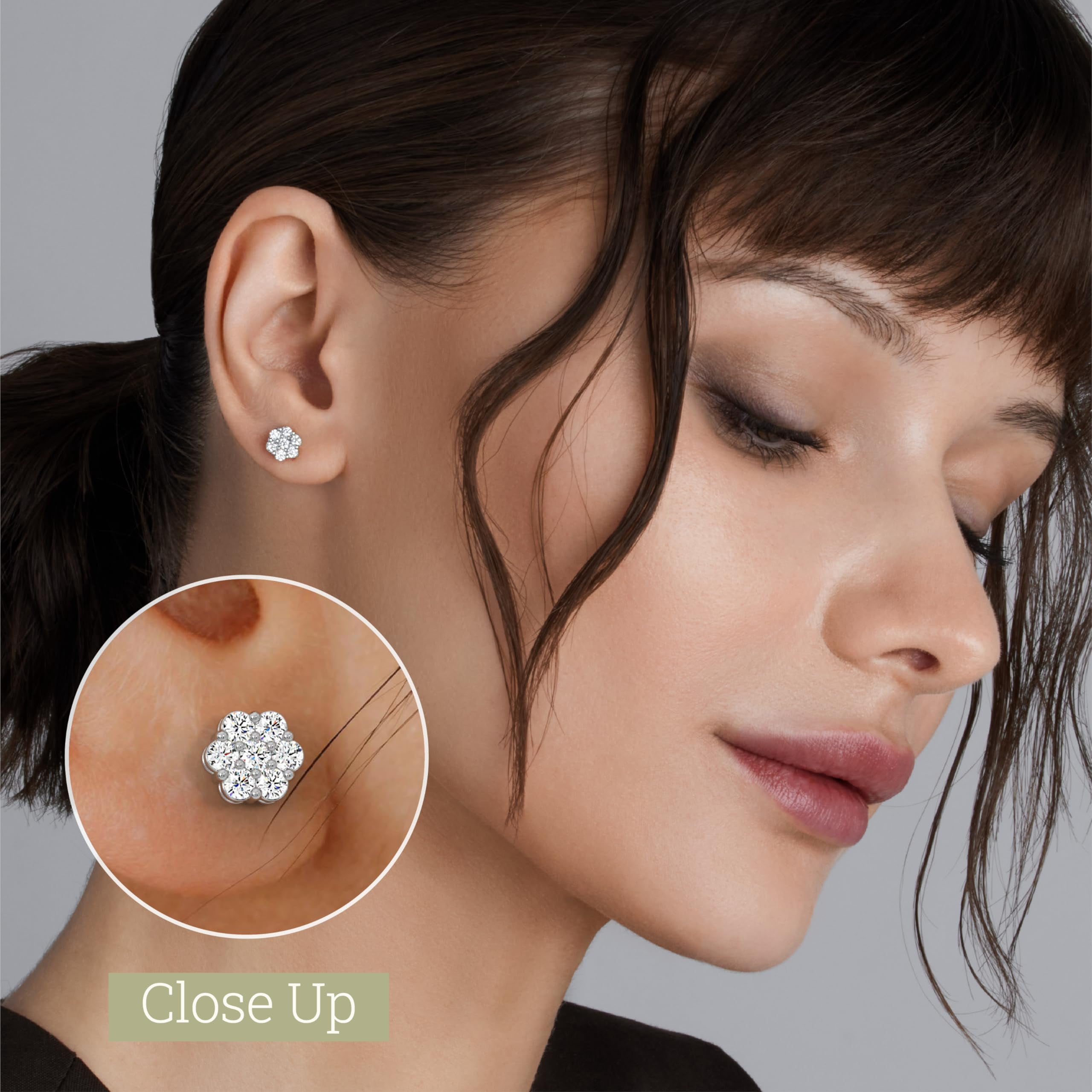 Gilded 1/2 Carat Total Weight Lab-Grown Diamond Stud Earrings for Women | 925 Sterling Silver | 7-Stone Flower Shaped | Hypoallergenic Fine Jewelry | Prong Setting, Push Back Nut SI1 Clarity, F Color