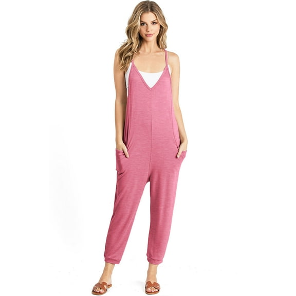 Wasabi & Mint Women's Comfy Lounge Cropped Jumpsuit (Berry, Small)