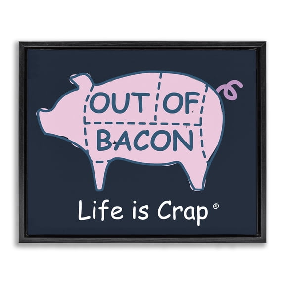 Stupell Industries Funny Out Of Bacon Novelty & Humor Painting Black Floater Framed Canvas Art Print Wall Art, 21 x 17