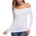 thumbnail image 5 of BLVB Womens Shirts off the Shoulder Tops Slim Shirts Going out Tops for Women Stretchy Party Blouses White, 5 of 5