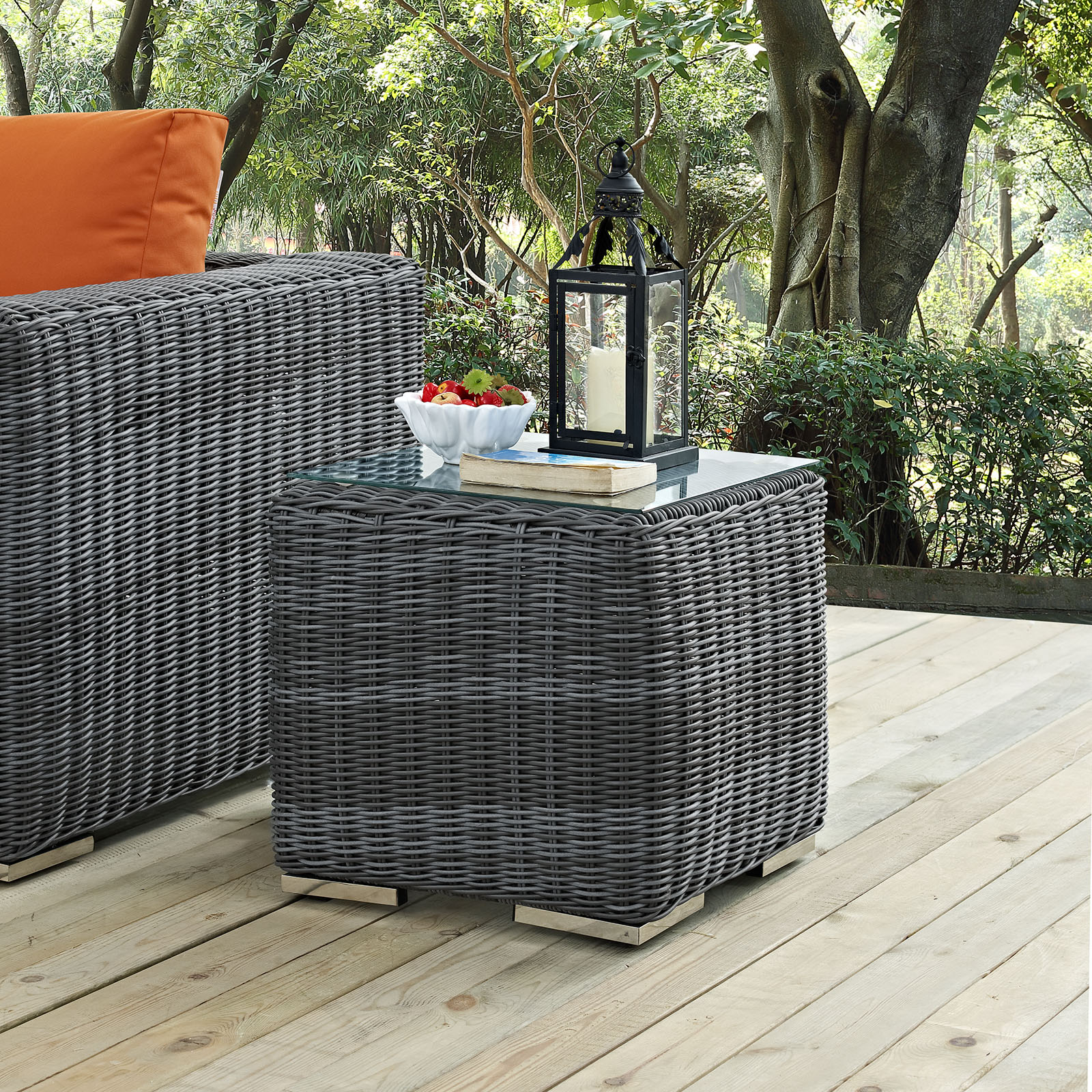 Modern Contemporary Outdoor Patio Side Table, Grey, Fabric, Synthetic Rattan - image 3 of 3