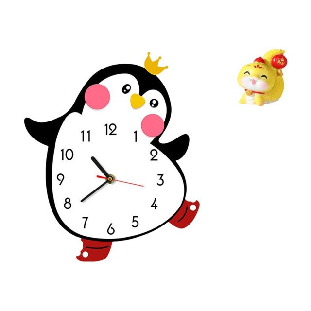 Reloj de pared de madera con forma de pingüino y serpiente de dibujos animados, estatua de resina decorativa, bonita decoración para el hogar con pila