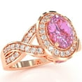 thumbnail image 2 of Three Stone Lab-Created Pink Sapphire Diamond Peekaboo Halo Engagement Ring In 14k Rose Gold, 2 of 6