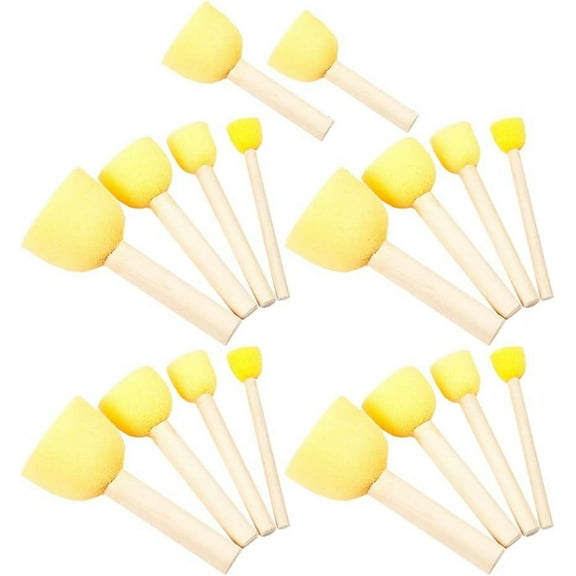 30pcs Foam Sponge Mushroom Head Sponge Stampers Sponge Paint Dabbers Brush Paint Tools Wooden Handle Painting Crafts Set