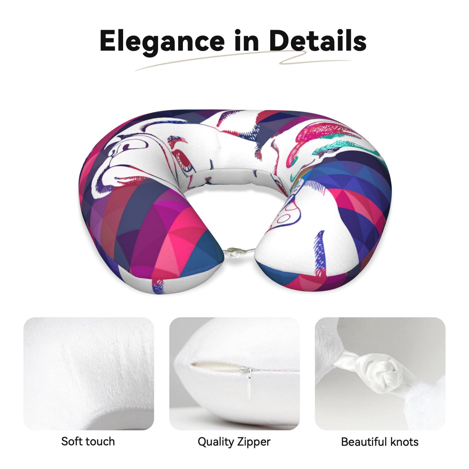 Xecao Colorful Bulldog Print Memory Foam Cervical Neck Pillow Versatile U-Shaped Pillows for Home,Office,Camping,Travelling,Soft Washable Cover