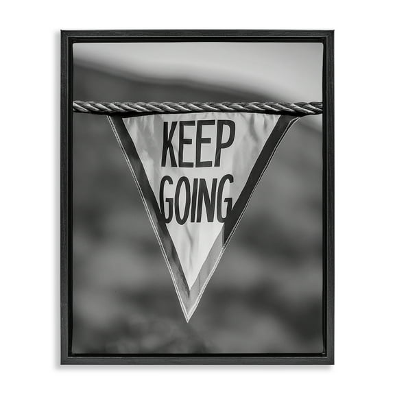 Stupell Industries Keep Going Pennant Text & Numbers Photography Black Floater Framed Canvas Art Print Wall Art, 17 x 21