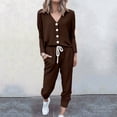 thumbnail image 2 of Stamzod Women's Fashion Sweat Set Solid Color V Neck Long Sleeve Shirts and Sweatpants Casual Yoga Outfits for Women Brown C M, 2 of 5