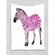 Pink Zebra Tapestry, Zebra Figure in Pink Stripes Savannah Animal Wilderness Symbol Safari Print, Wall Hanging for Bedroom Living Room Dorm Decor, 40W X 60L Inches, Dust Black, by Ambesonne