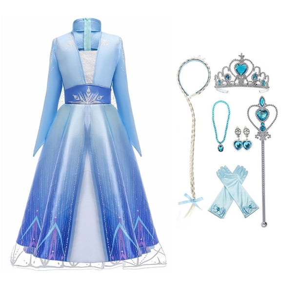 AoDai Princess Dress Elsa Costume for Girls Blue Sequined Ball Gown Snow Queen Cosplay Dress