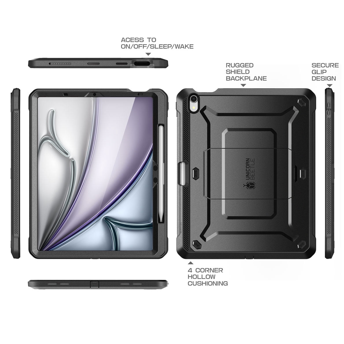 SUPCASE for iPad Air 11 Inch Case 6th Generation M2 2024, [Built-in Screen Protector & Pencil Holder & Stand] Full-Body Rugged Cover for iPad Air 6th/5th/4th Gen (11/10.9 Inch, 2024/2022/2020), Black