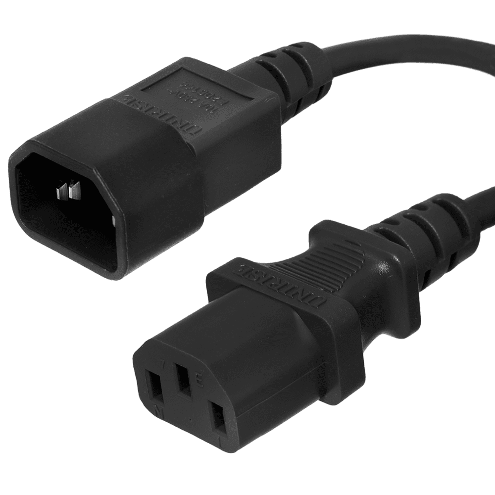 C14 to C13 Shielded Power Cord - 1 Foot, 10A/250V, 18/3 SJT, IEC 60320 ...