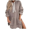 thumbnail image 5 of Kaprioy Womens Casual Pullover Sweatshirt Long Sleeve Split Hem Hoodie Dress with Kangaroo Pocket Fall Fashion Clothes Khaki, XL, 5 of 5