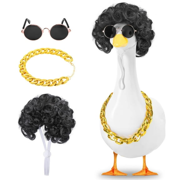 3-Piece Cool Goose Outfit Set – Garden Porch Lawn Goose Costume with Gold Chain, Wig & Sunglasses – Funny Outdoor Yard Decoration for Patio & Party