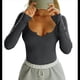 thumbnail image 3 of Blusa Informal Básica de Punto Acanalado, de Larga, Cuello Redondo y Corte Entallado para Mujer Gris Oscuro XL, 3 of 9