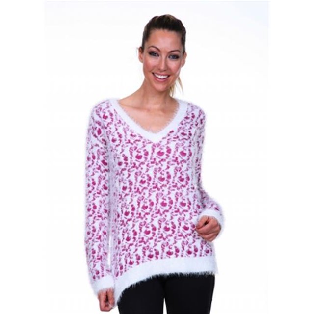 White Mark Universel 696-Fuchsia-M Pull Léopard - Fuchsia - Blanc - Moyen