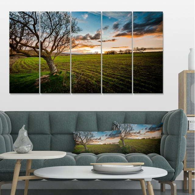 Sunset in Sardinia Grassland - Extra Large Landscape Canvas Art Print
