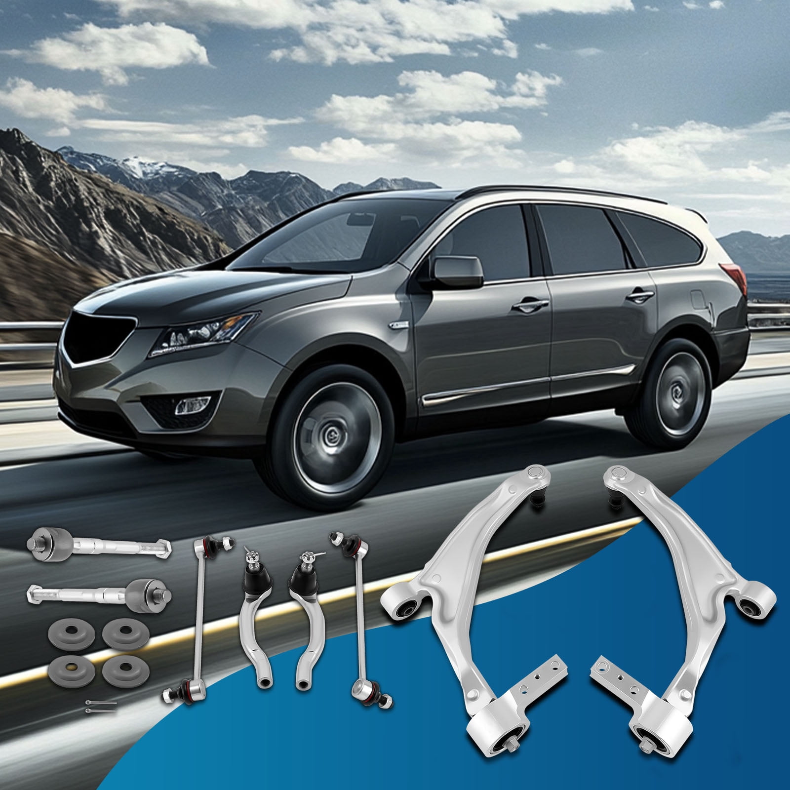 maXpeedingrods 8 Pc Front Lower Control Arm w/Balls Joint Sway Bar Links Outer Inner Tie Rods Suspension Kit for Acura MDX 2007-2013