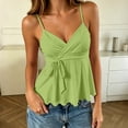 thumbnail image 4 of WEIWEN Spaghetti Strap Tank Tops for Women Flowy Hem Ruffle Bow Tie Wrap Cami Shirts Sleeveless Deep V Neck Camisole Women's Tops Green, L, 4 of 6