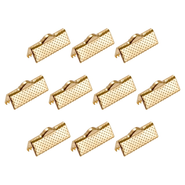 Unique Bargains 50Pack Ribbon Crimp Clamp Ends 16mm Cord End Clasp for DIY Craft Light Golden
