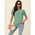 thumbnail image 3 of Unique Bargains Women's Ruched Short Sleeve Eyelet Dressy Crewneck Blouses T Shirts S Green, 3 of 6